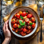 Pomodori in fase di cottura, controllati per evitare secchezza.