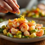 insalata di avocado e gamberetti in un piatto