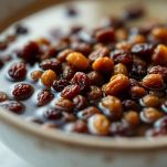 La preparazione di uvetta, olive e capperi