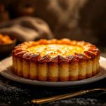 Torta di riso cotta e pronta per essere decorata.