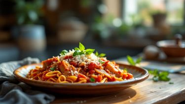 Trippa al pomodoro servita con pecorino.