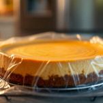 Cheesecake alla zucca decorata con panna