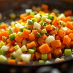 un trito di carota con sedano e cipolla in padella