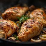 Funghi e pollo in padella