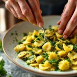 testaroli conditi con il pesto