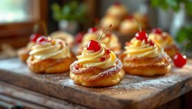 Zeppole al forno con crema pasticcera, amarena e zucchero a velo