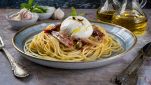 spaghetti con burrata e alici