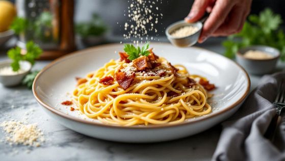 Un appetitoso piatto di pasta alla carbonara