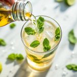 preparazione mojito con rum bianco e soda e ghiaccio