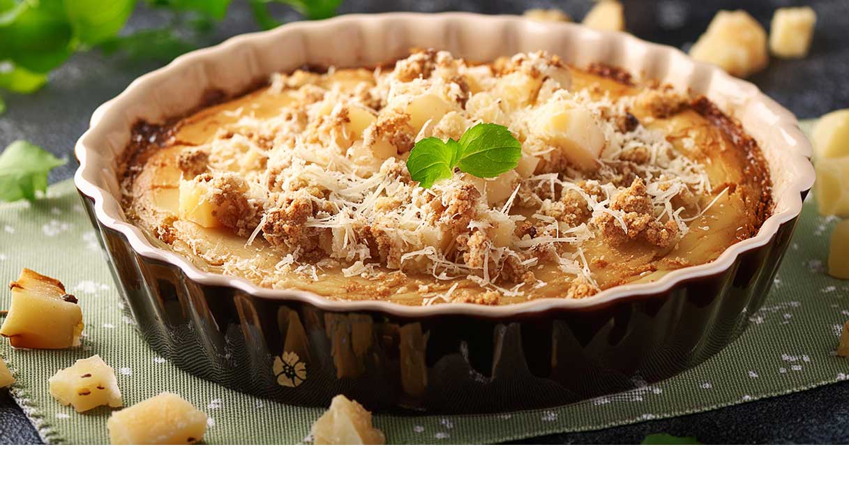 Sformato di topinambur con crumble di parmigiano