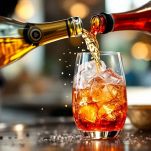 prosecco e aperol in un bicchiere con ghiaccio