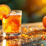 spritz con fetta di arancia sul bicchiere