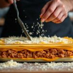 Lasagne zucca e salsiccia pronte per essere cotte