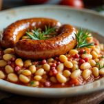 Salsicce e fagioli pronti per essere serviti