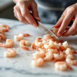 rimuovete delicatamente la testa e il carapace dei gamberetti