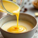 Crema pronta da trasferire in una ciotola per raffreddare.