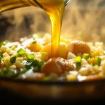 Versare il brodo vegetale nella padella