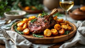 Agnello al forno con patate servito su un piatto