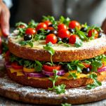 Rucola, pomodorini, olive verdi e sottaceti