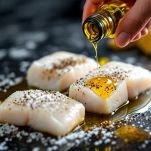 Filetti di merluzzo conditi con olio, sale e pepe.