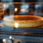 Teglia con migliaccio in forno durante la cottura.