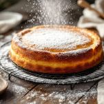 Migliaccio raffreddato e spolverizzato di zucchero a velo.