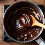 Pentolino con cioccolato, panna e burro in scioglimento.