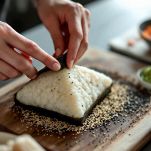 Onigiri con base avvolta in alga nori.