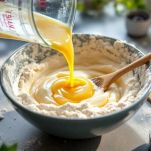 Pastella per pancake mescolata in ciotola.