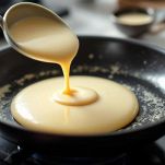 Pancake in cottura su padella antiaderente.