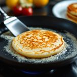 Pancake dorato su entrambi i lati in padella.