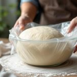 L’impasto, compatto e omogeneo, viene coperto con pellicola e lasciato lievitare fino al raddoppio del volume.