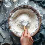 Farina e sale mescolati in ciotola grande.