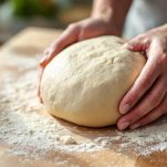 Impasto a sfera che lievita coperto con canovaccio.