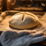 Pagnotta che cuoce in forno e si dorata in superficie.