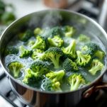 Broccoli lessati in pentola con acqua salata.