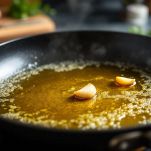 Broccoli saltati in padella con aglio dorato.