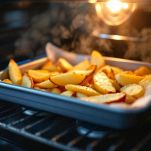 Patate che cuociono in forno ventilato.