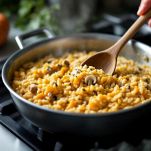 Riso con aggiunta di purea di zucca e funghi porcini