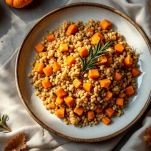 Piatto di farro con zucca e rosmarino
