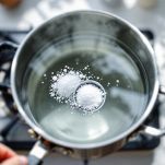 Pentola con acqua e latte per cuocere lo stoccafisso