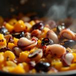 Polpi e seppie sfumati con vino rosso