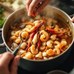 Pesce e crostacei uniti in pentola