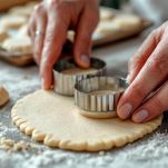 Stampini che ritagliano biscotti con foro centrale.