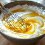 Ingredienti per ciambelline disposti su tavolo.