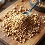 Nocciole frullate ridotte in granella.