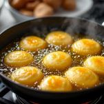 Cartellate che friggono in padella con olio.