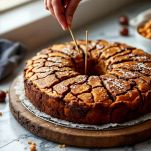 Castagnaccio con crosticina dorata e screpolata.