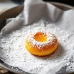 Castagnole dorate su carta assorbente e servite con zucchero a velo.