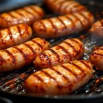 Cevapcici che cuociono su griglia.